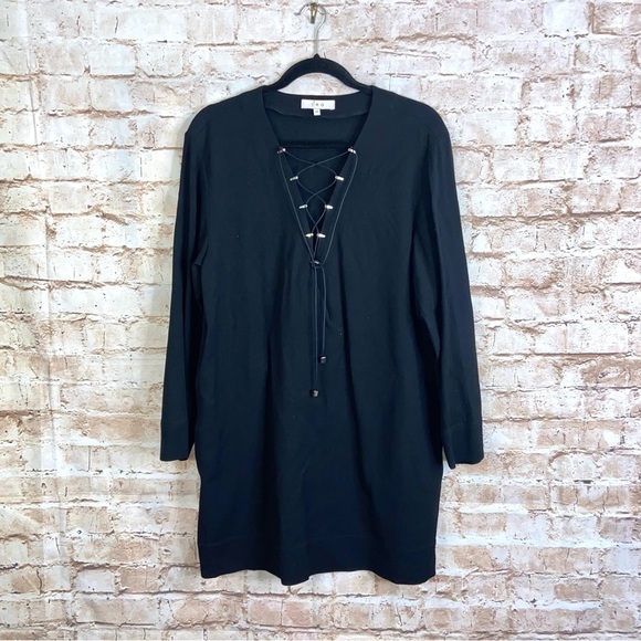 IRO Anicie Front Lace-Up Virgin Wool Blend Mini Dress Black Size 42/US 10 - Picture 2 of 6